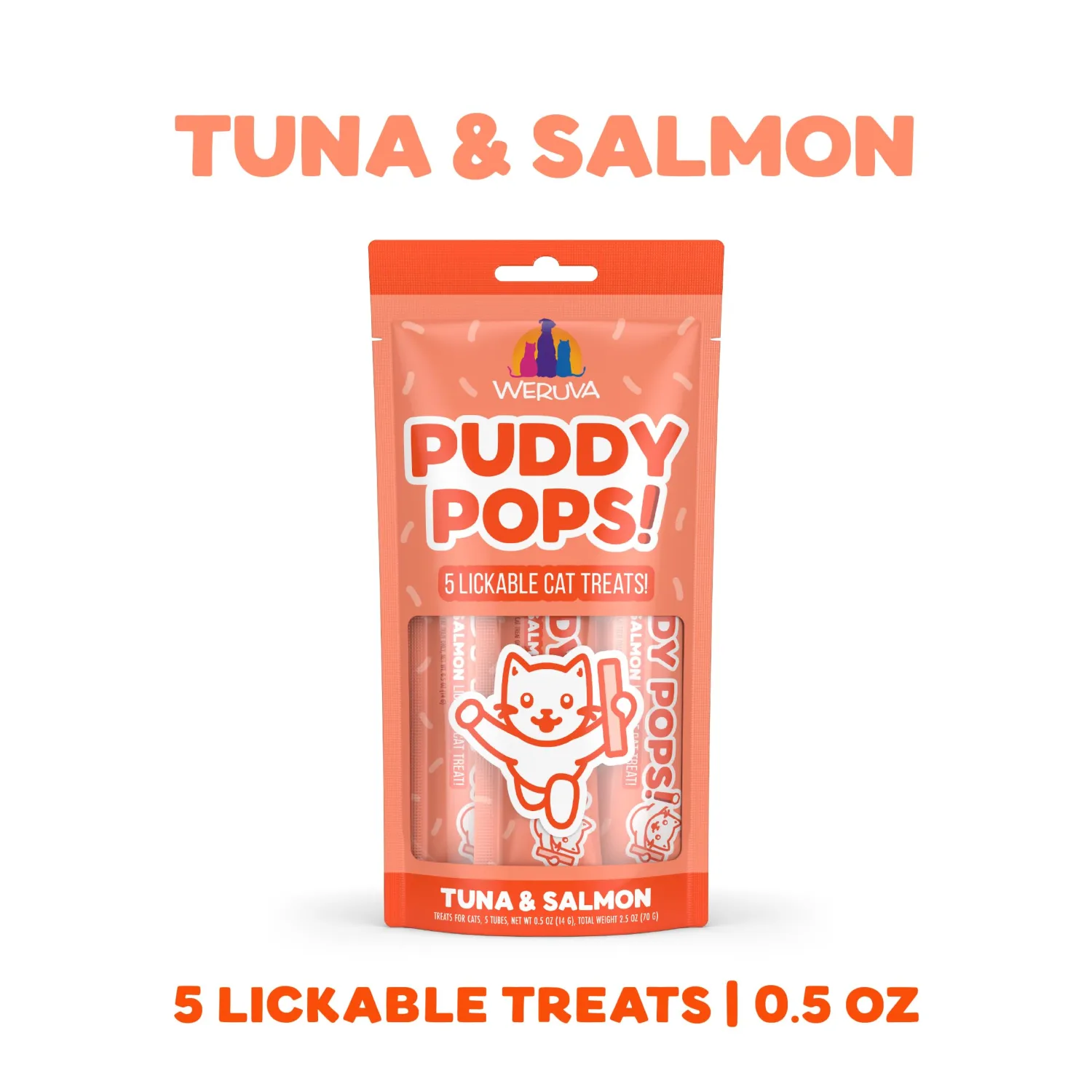 Weruva Puddy Pops, Tuna and Salmon Lickable Cat Treats, 0.5oz Tube, Pack of 5