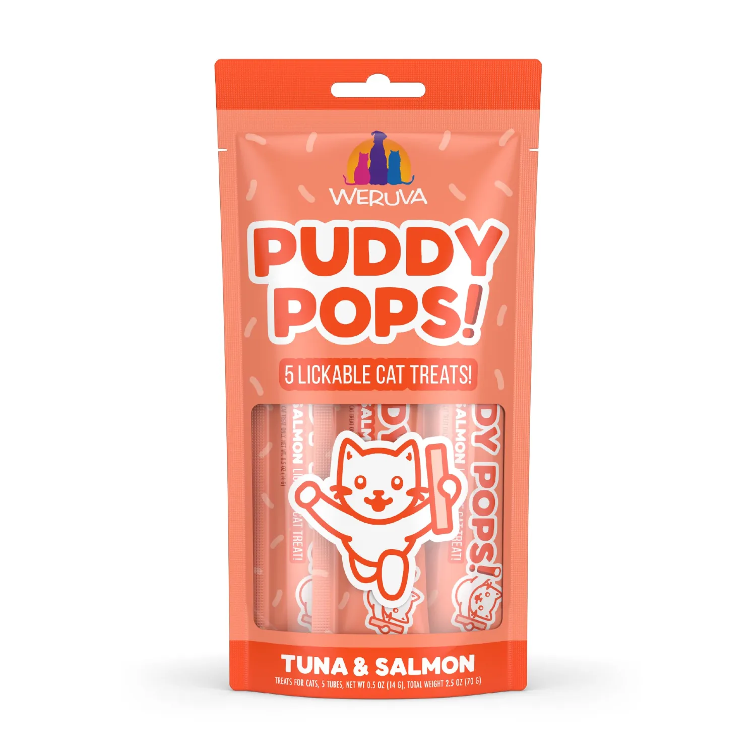 Weruva Puddy Pops, Tuna and Salmon Lickable Cat Treats, 0.5oz Tube, Pack of 5