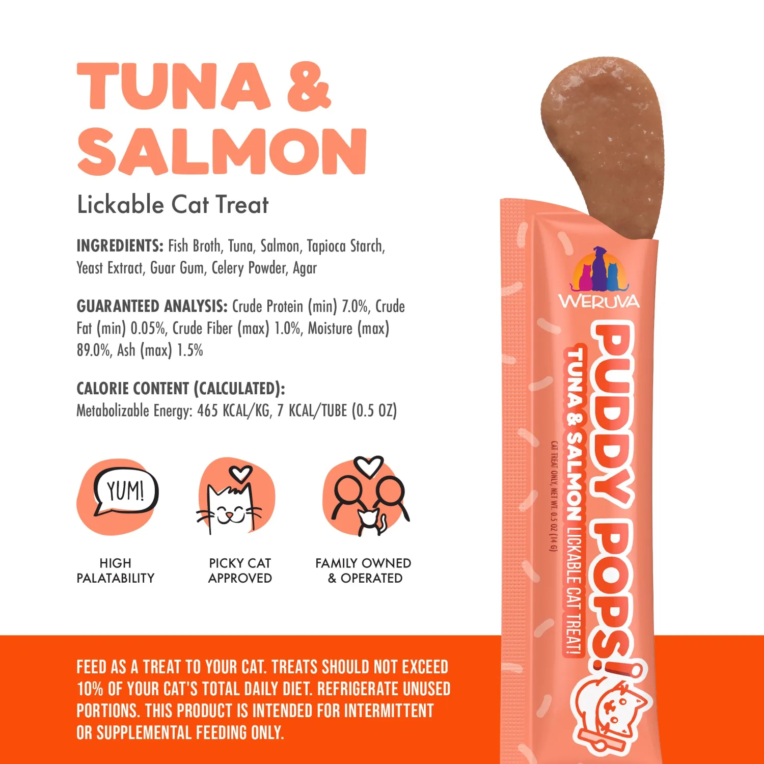 Weruva Puddy Pops, Tuna and Salmon Lickable Cat Treats, 0.5oz Tube, Pack of 5
