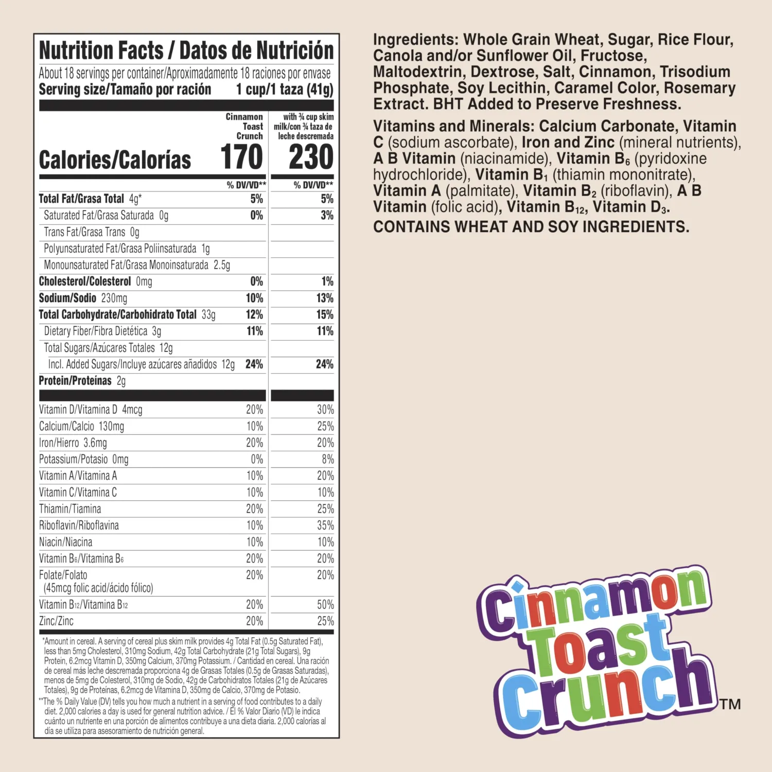 Cinnamon Toast Crunch Breakfast Cereal, Crispy Cinnamon Cereal, Mega Size, 27 oz