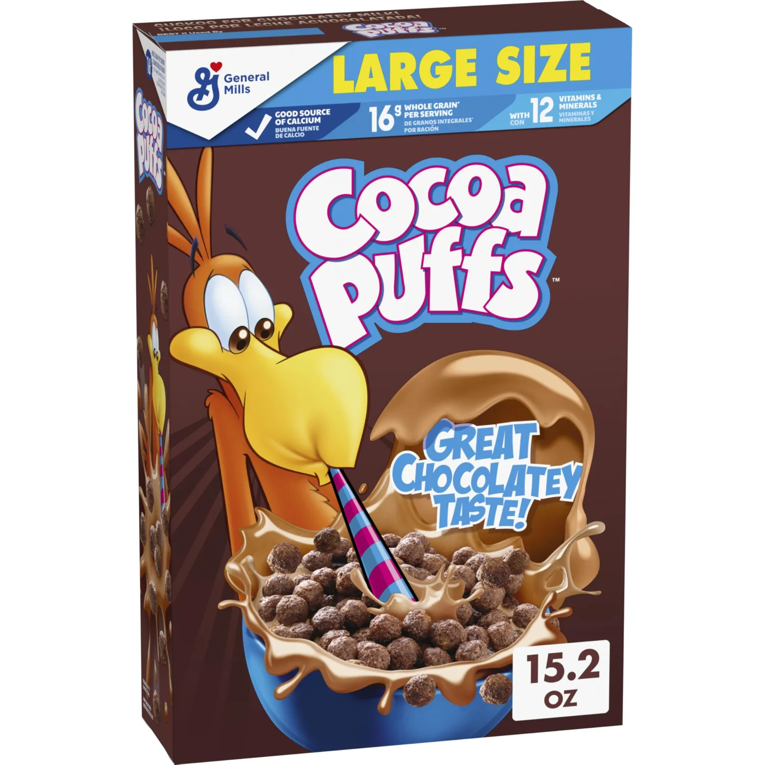 Cocoa Puffs, Chocolatey Breakfast Cereal, Made with Whole Grain, Large Size, 15.2 oz