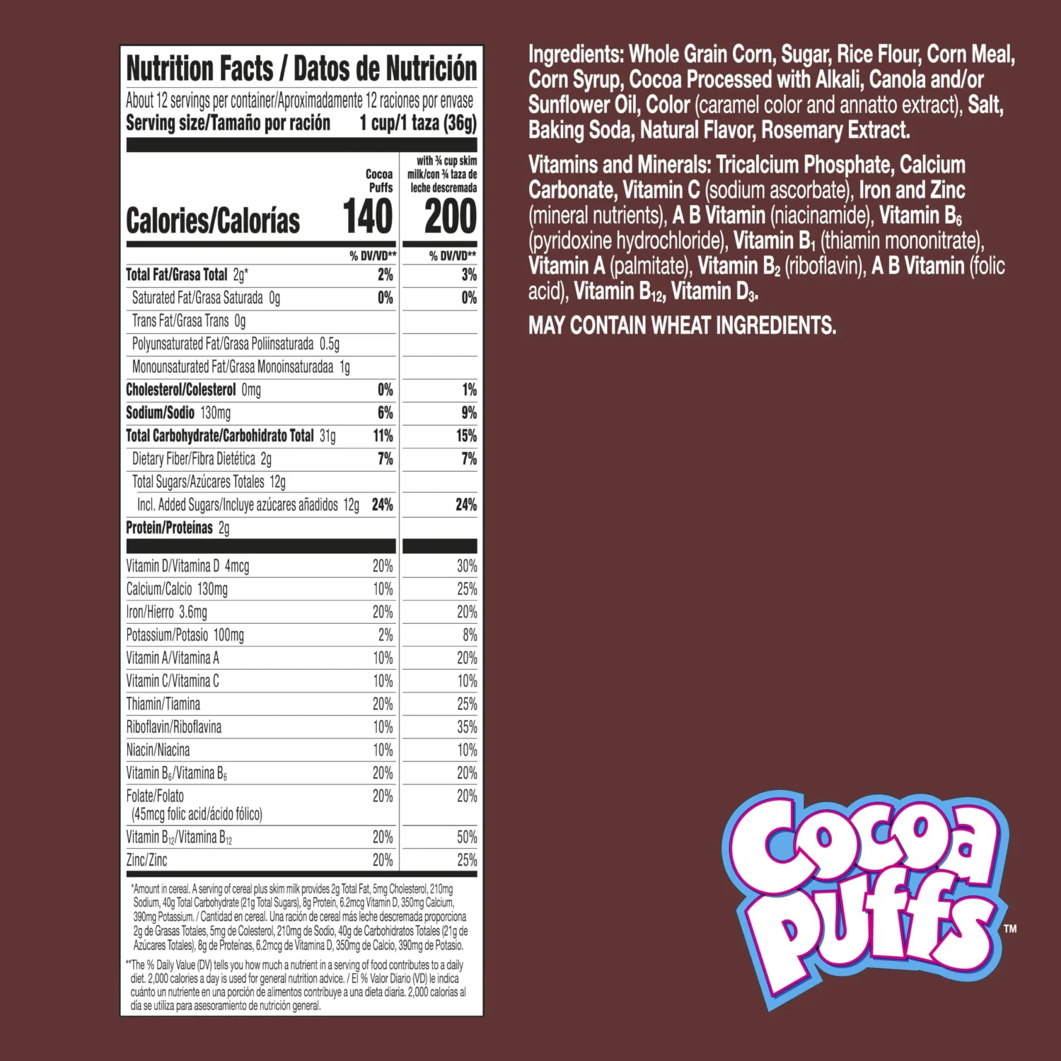 Cocoa Puffs, Chocolatey Breakfast Cereal, Made with Whole Grain, Large Size, 15.2 oz