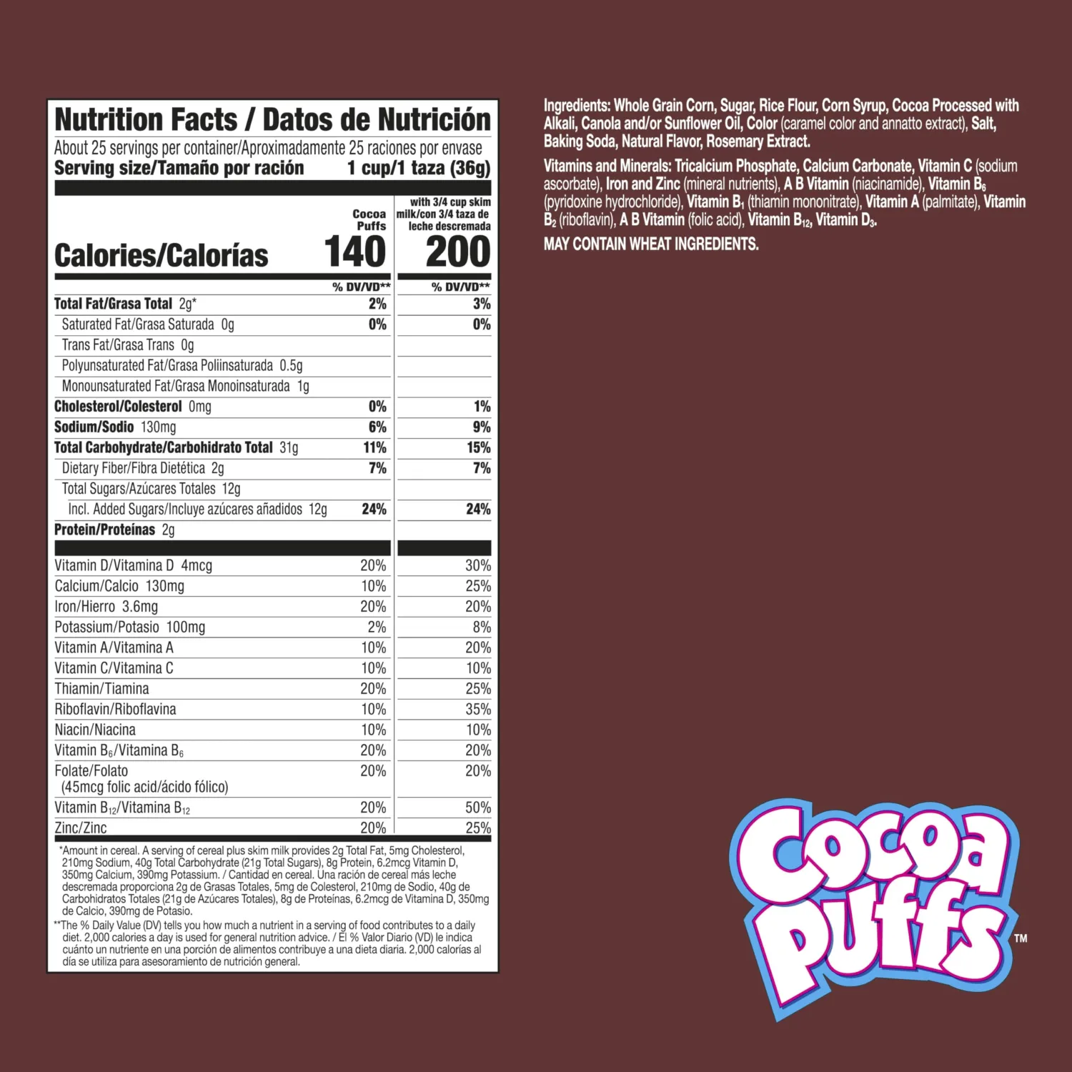 Cocoa Puffs, Chocolatey Breakfast Cereal, Made with Whole Grain, 32 oz Resealable Bag