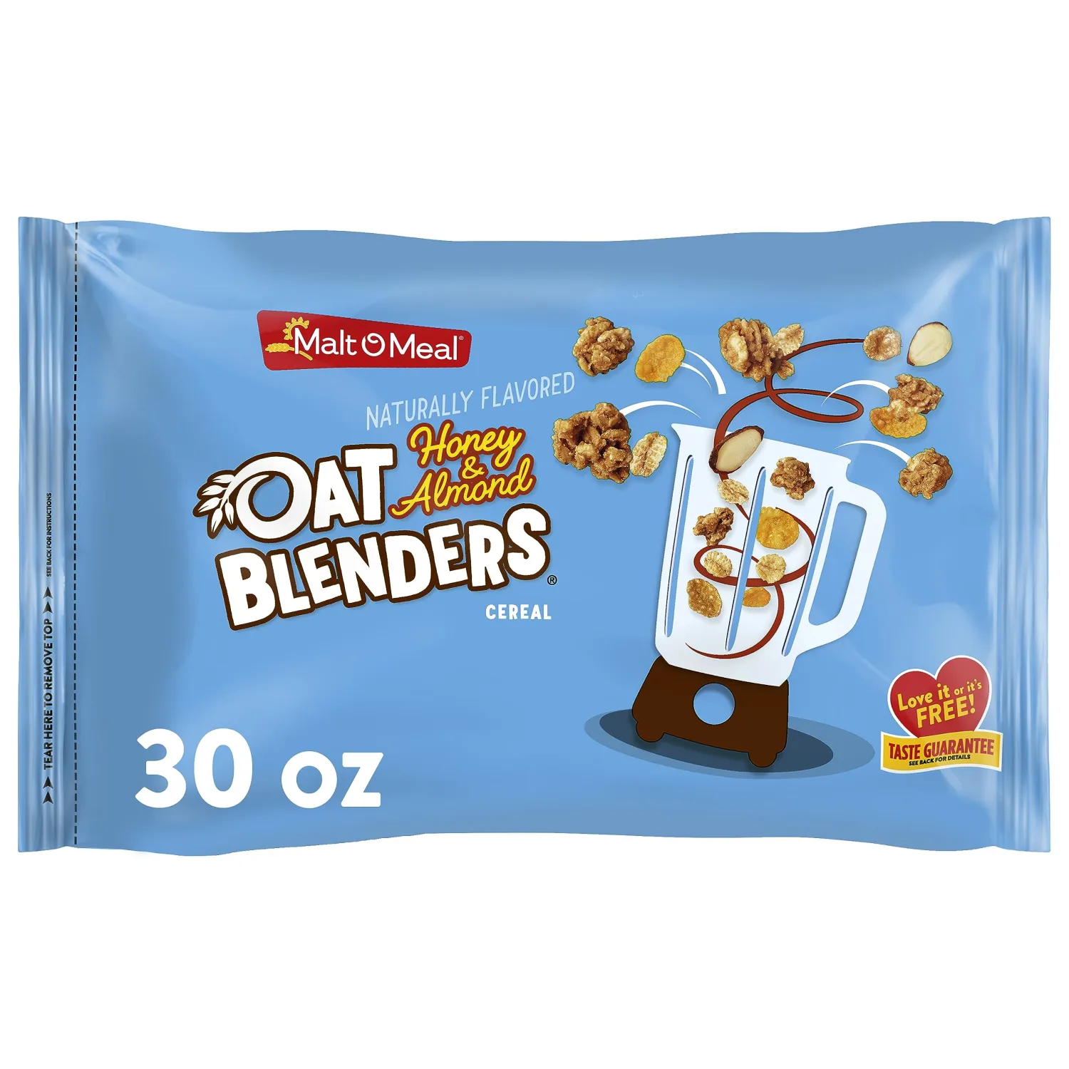 Malt-O-Meal Honey and Oat Blenders with Almonds Breakfast Cereal, Family Size Bulk, 30 oz Bag
