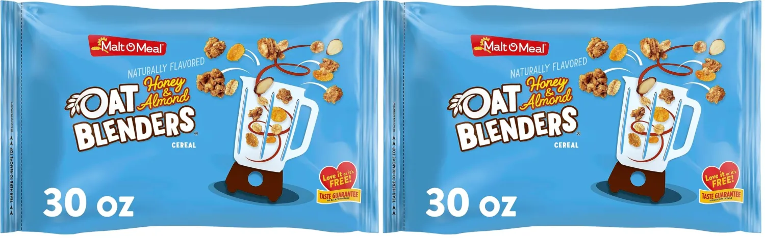 Malt-O-Meal Honey and Oat Blenders® with Almonds Breakfast Cereal, Family Size Bulk Bagged Cereal, 30 Ounce - 1 count (Pack of 2)