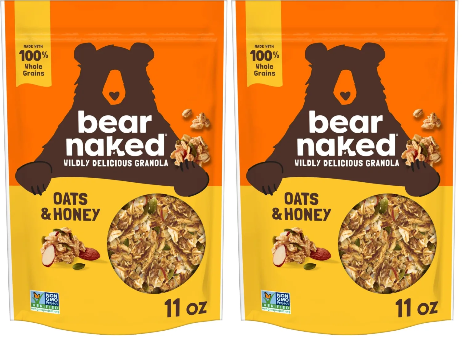 Bear Naked Granola Cereal, Whole Grain Granola, Breakfast Snacks, Oats and Honey, 11oz Bag (1 Bag) (Pack of 2)