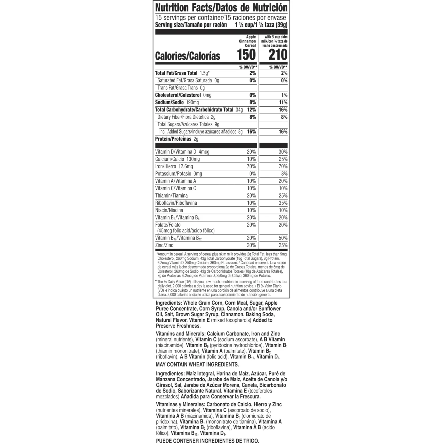 Mott's Apple Cinnamon Cereal, Made with Apple Puree, Whole Grain, Family Size, 20.8 oz