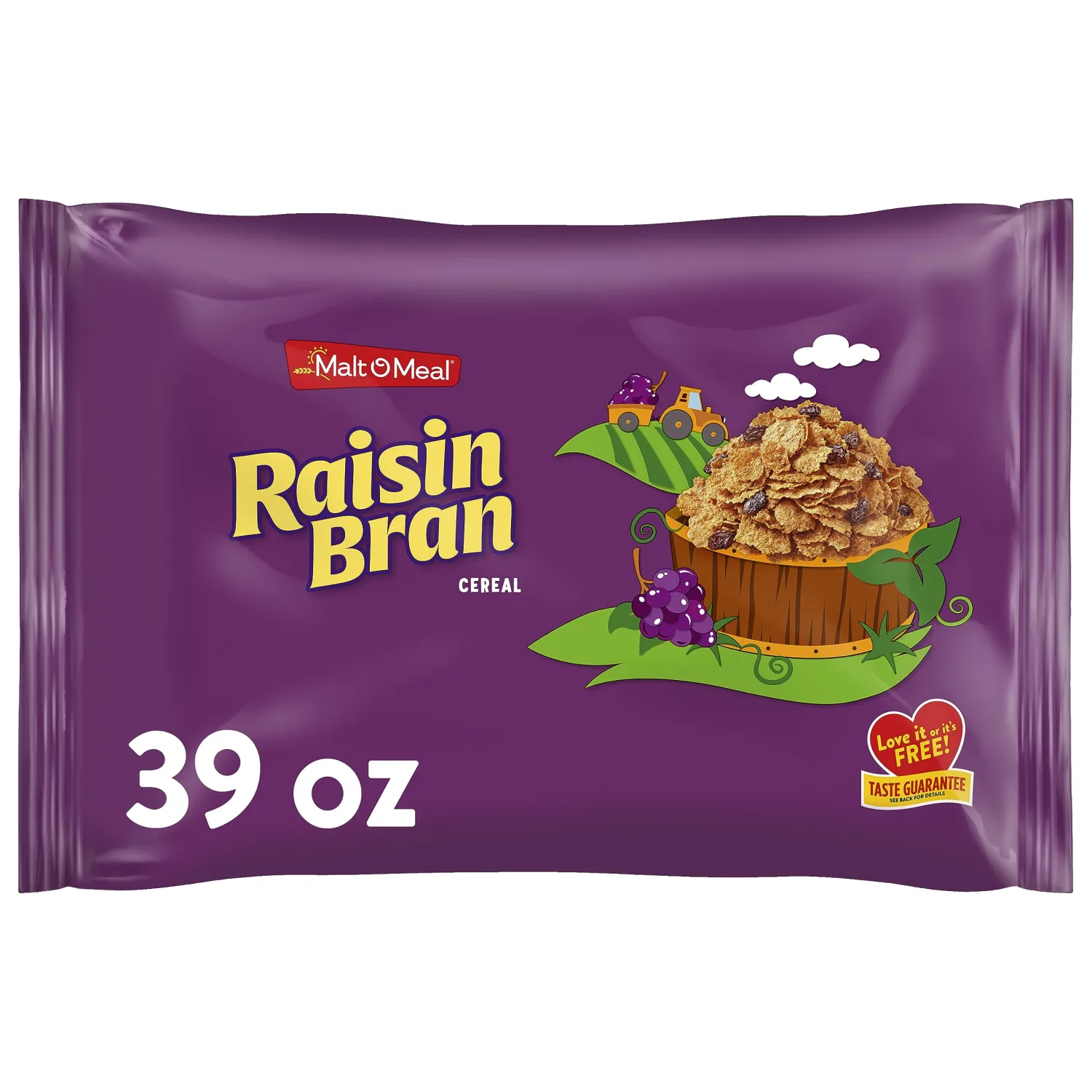 Malt-O-Meal Raisin Bran Breakfast Cereal, Wheat Flakes and Raisins, Large Size for Family, 39 oz Resealable Bag