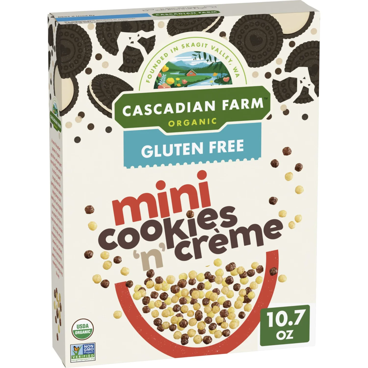 Cascadian Farm Organic Mini Cookies 'n' Crème, Gluten Free Cereal, Made with Whole Grain, Non-GMO, 10.7 oz (Pack of 10)