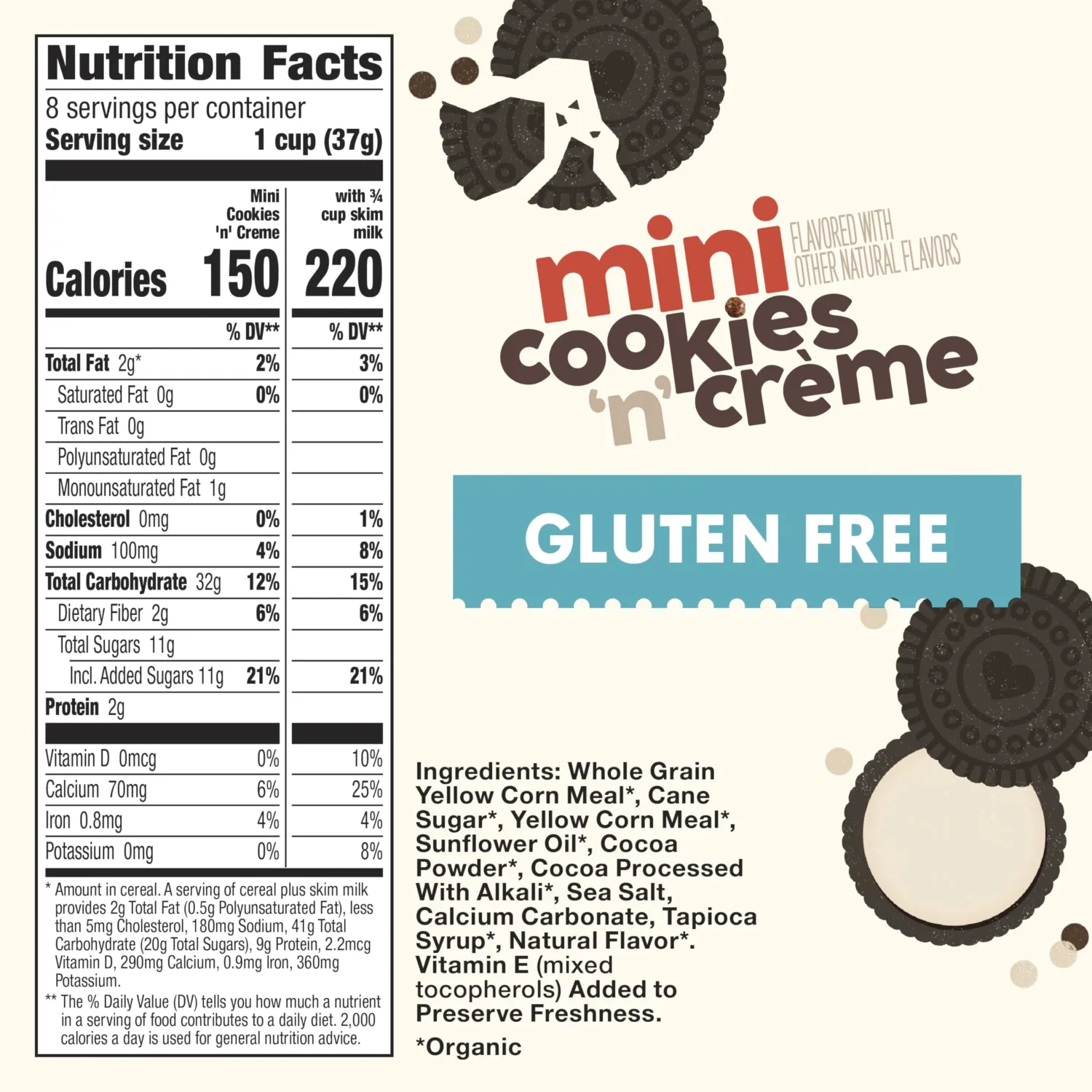 Cascadian Farm Organic Mini Cookies 'n' Crème, Gluten Free Cereal, Made with Whole Grain, Non-GMO, 10.7 oz (Pack of 10)