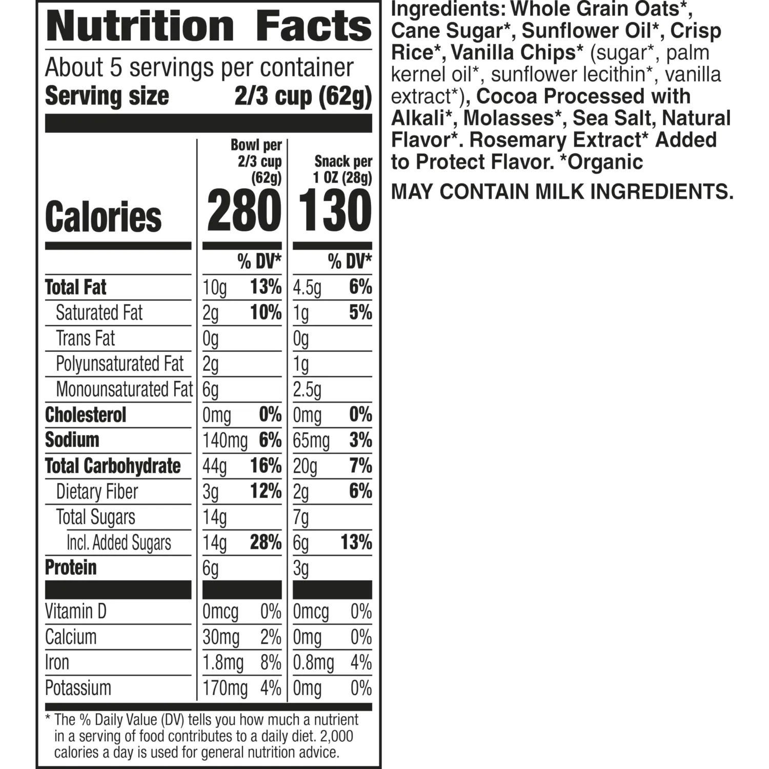 Cascadian Farm Organic Cookies 'n' Crème Cookie Granola, Whole Grain and Fiber, 11 oz