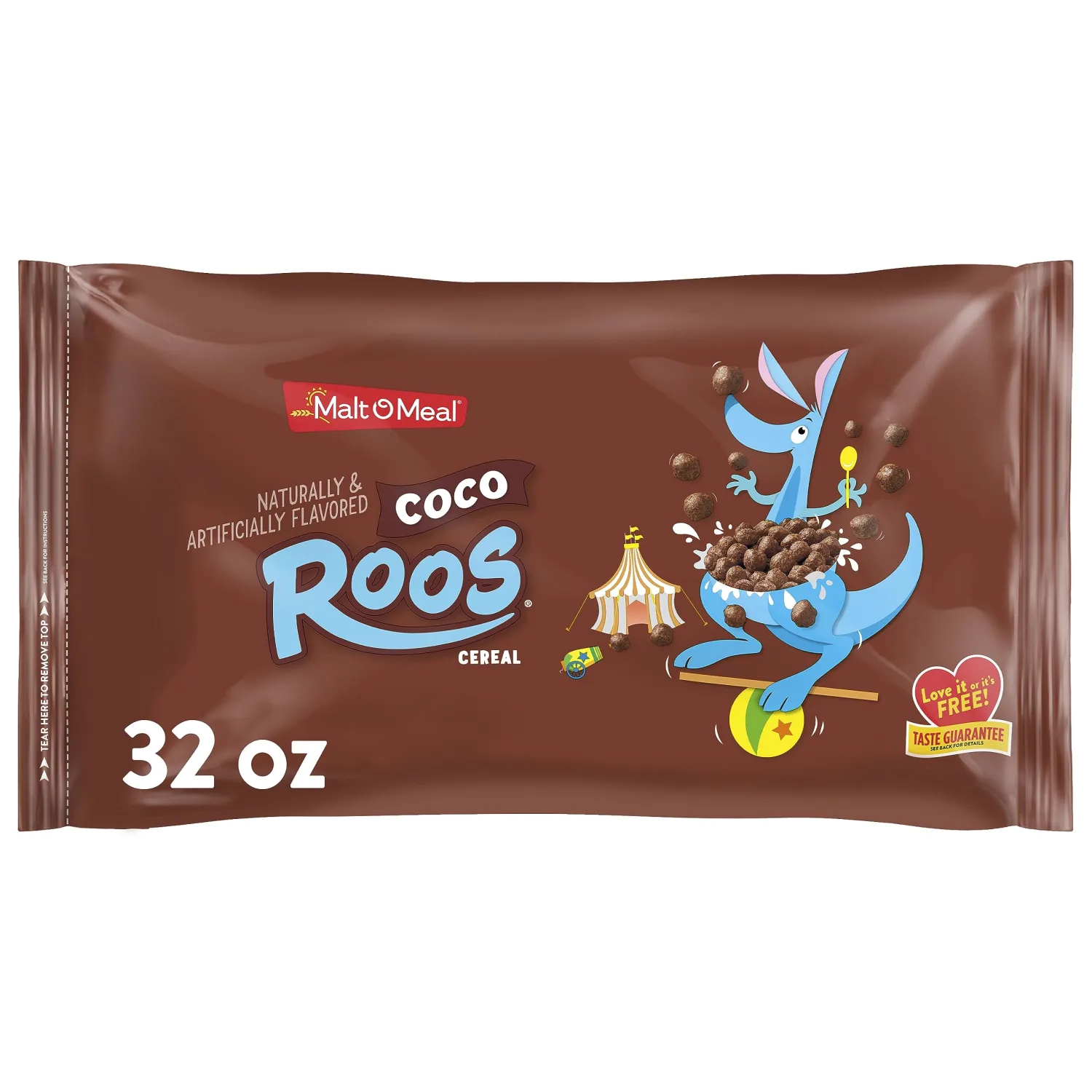 Malt-O-Meal Coco Roos Breakfast Cereal, Crunchy Chocolate Puffs, Large Size for Family, 32 oz Resealable Bag