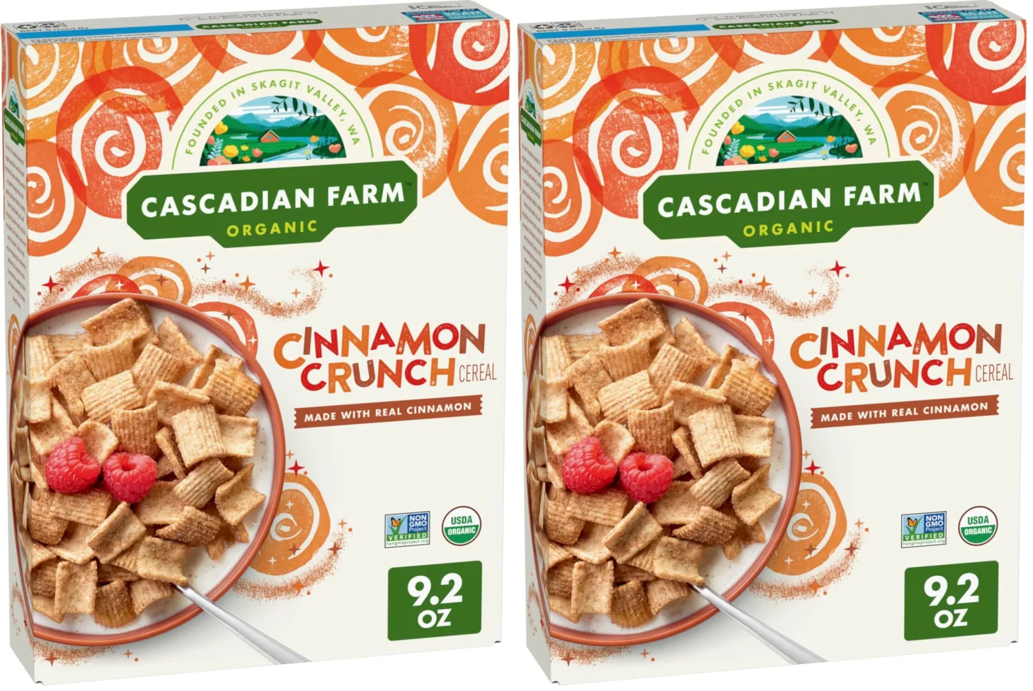 Cascadian Farm Organic Cinnamon Crunch Cereal 9.2 oz Box (Pack of 2)