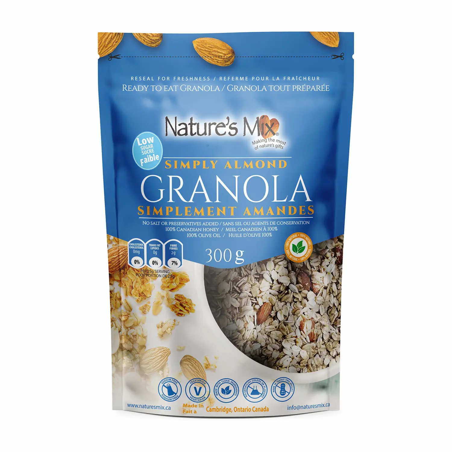 Nature's Mix - Simply Almond Granola - Almonds, Sunflower Seeds, Cinnamon - Sweetened with Honey - No Added Sugar, Salt, or Preservatives - Small
