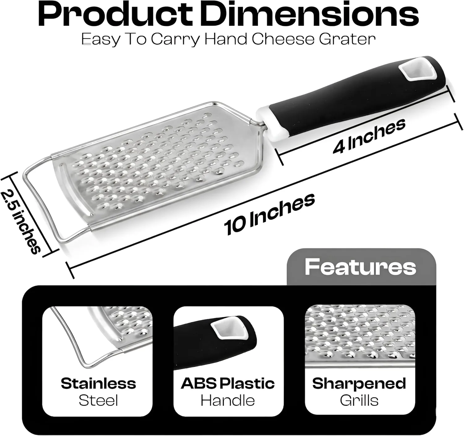 Handheld Cheese Grater & Cheese Shredder – Stainless Steel, Rust-Proof, Non-Slip Handle, Durable Flat Grater for Parmesan, Chocolate, Spices, Vegetables & More – Multi-Purpose & Easy to Clean.
