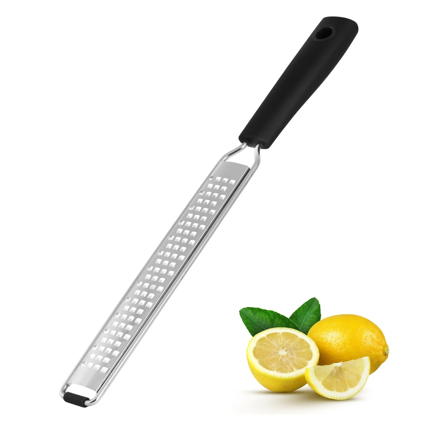 Zester Grater with Protective Cover – Fine Stainless Steel Lemon Zester cheese shredder for Kitchen, Ideal for parmesan, Garlic, Nutmeg, Chocolate, Fruits, Vegetables – Black