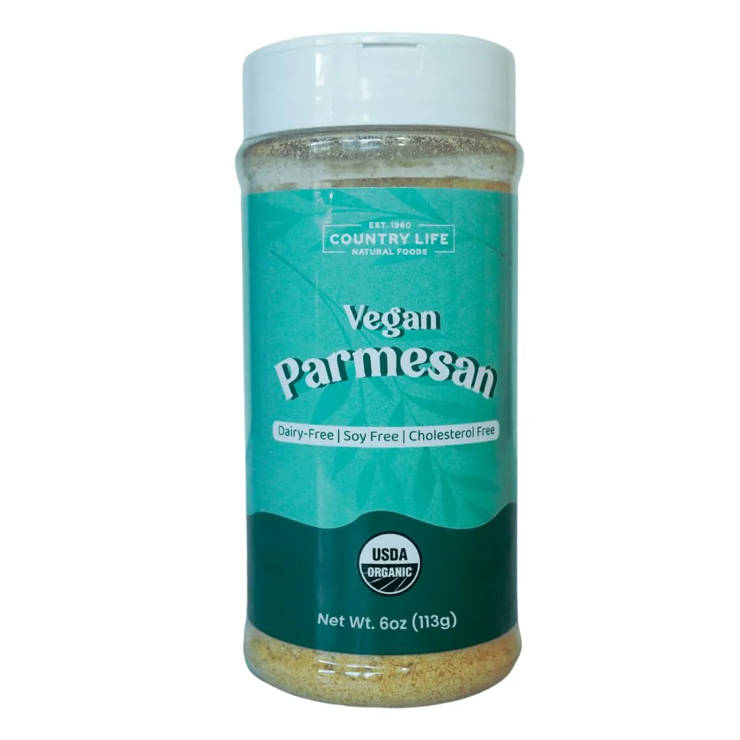 Organic Vegan Parmesan - Country Life Natural Foods - Cashew & Nutritional Yeast - Plant-Based Grated Cheese Topping - 6 oz