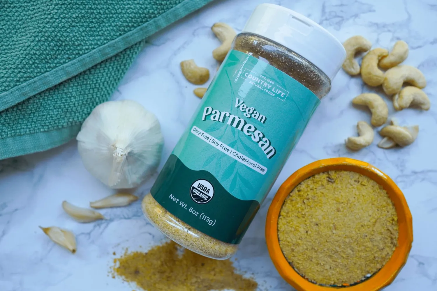 Organic Vegan Parmesan - Country Life Natural Foods - Cashew & Nutritional Yeast - Plant-Based Grated Cheese Topping - 6 oz