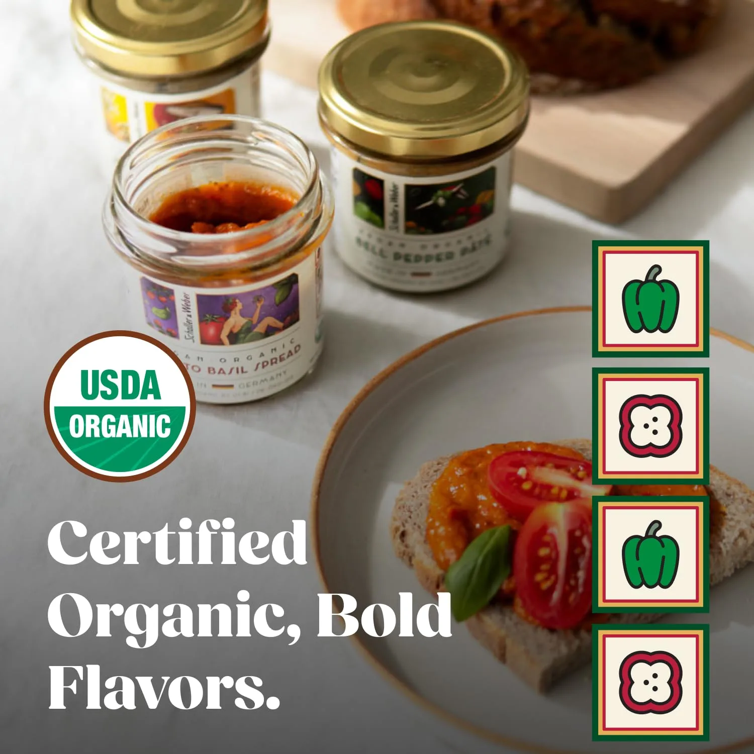 Schaller & Weber Organic Vegan Roasted Red Bell Pepper Pâté 4.4oz (Pack of 1) | Plant-based Sweet Savory Spread for Sandwiches, Vegan Snacks, Charcuterie, & Appetizers | All Natural Ingredients
