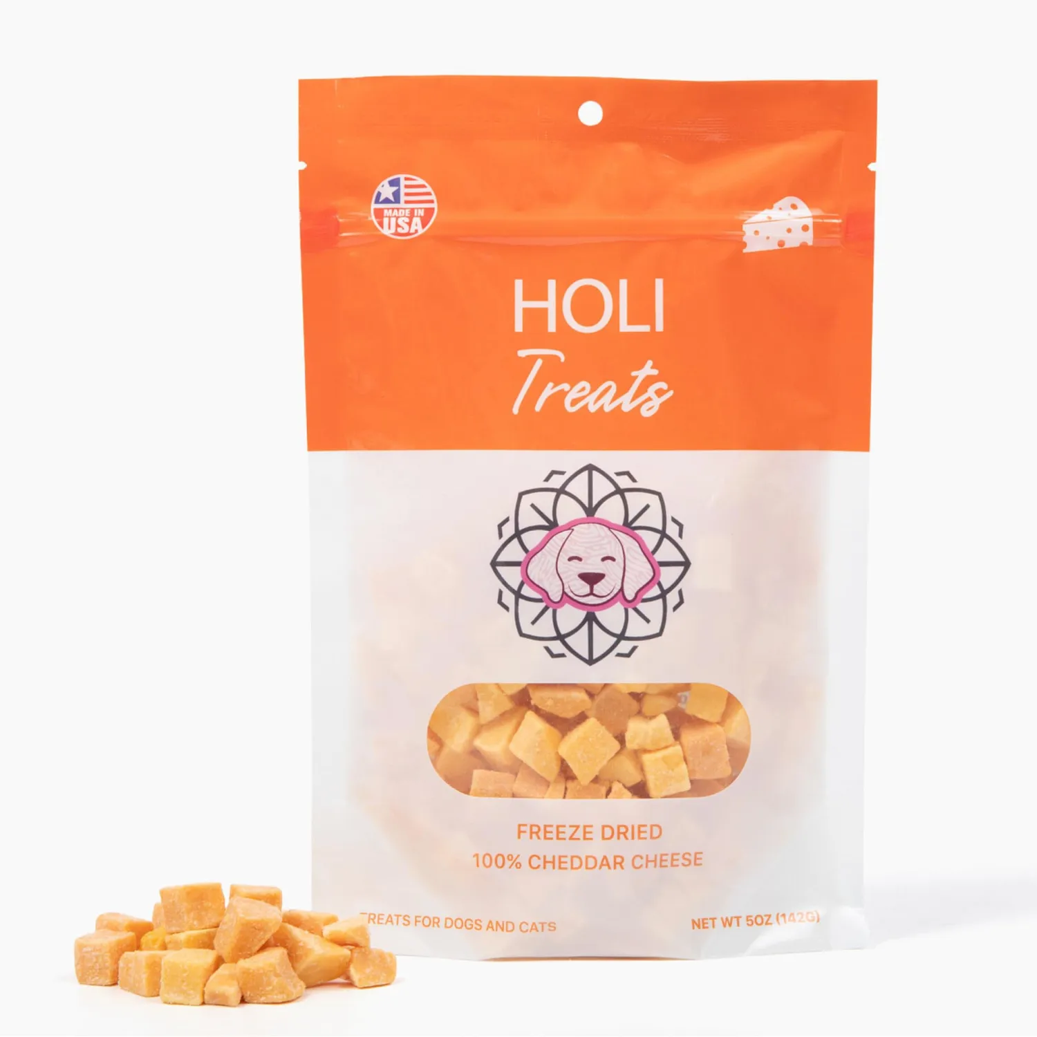 HOLI Freeze Dried Cheddar Cheese Dog Treats - 100% All Natural - Human Grade, Single Ingredient, Lactose Free - Grain Free, Gluten Free, Soy Free – (5 Ounce)