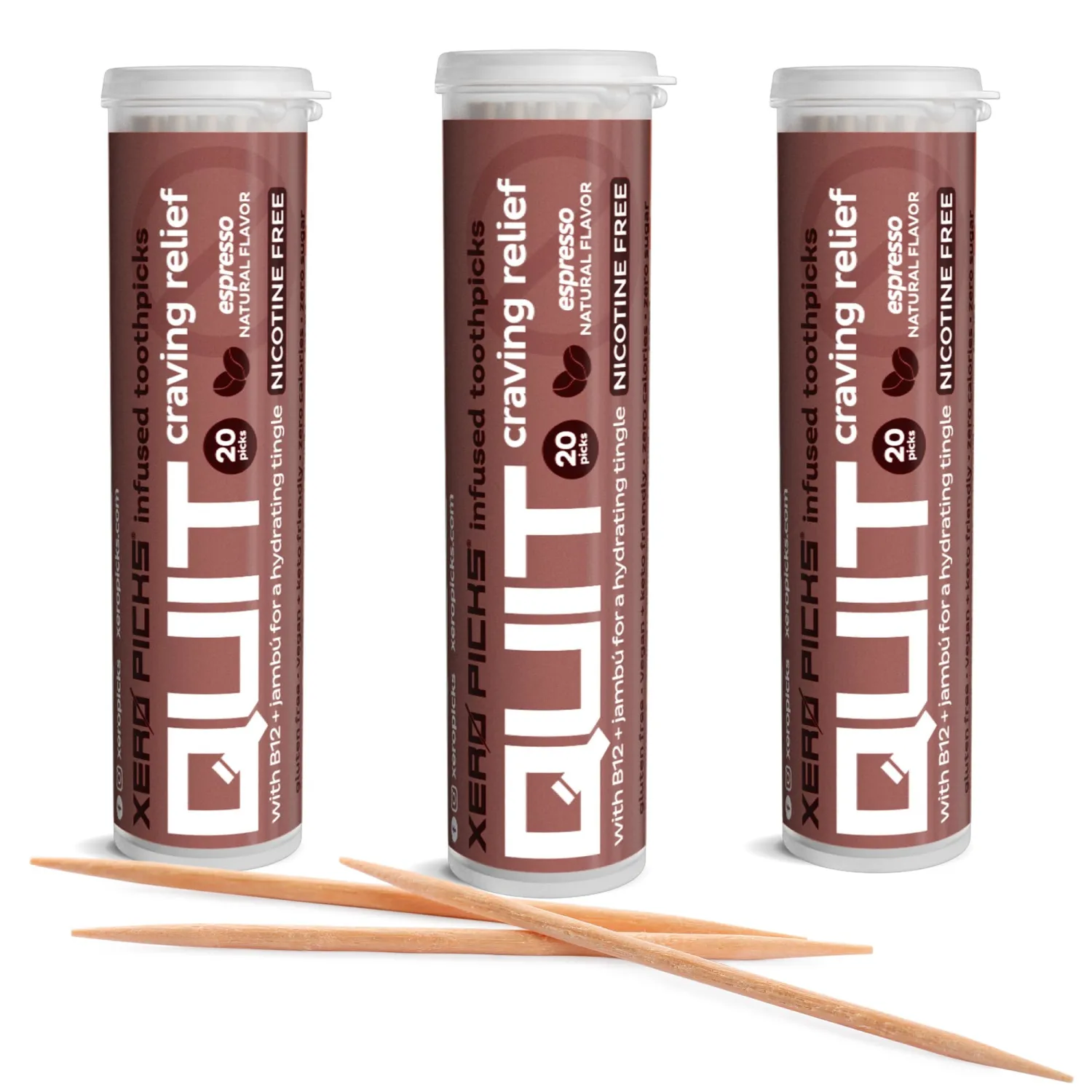 Xero Picks Infused Flavored Toothpicks to Help Quit Smoking - Nicotine Free (Espresso, 3 Pack) Non-GMO Kosher Vegan