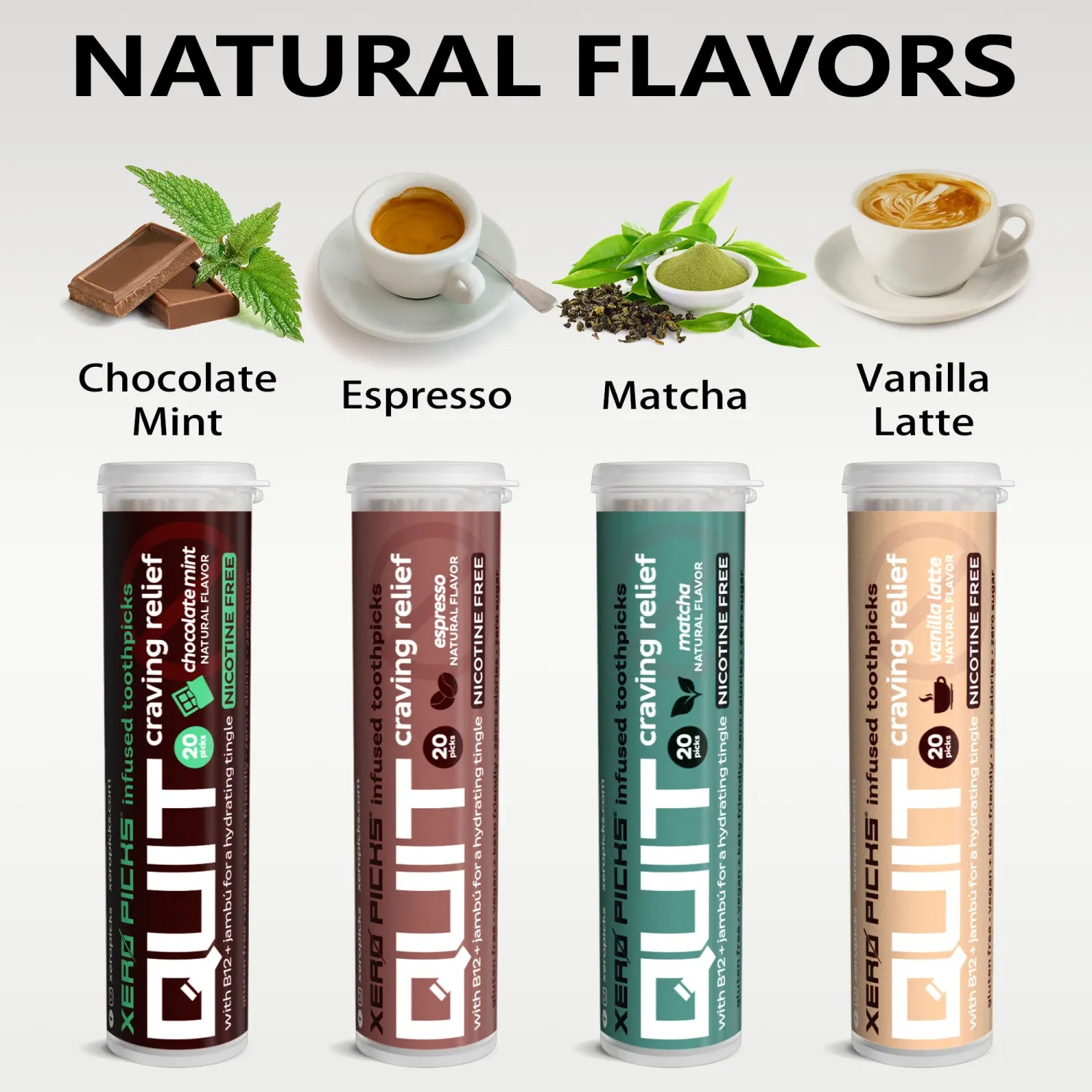 Xero Picks Infused Flavored Toothpicks to Help Quit Smoking - Nicotine Free (Vanilla Latte, 3 Pack) Non-GMO Kosher Vegan