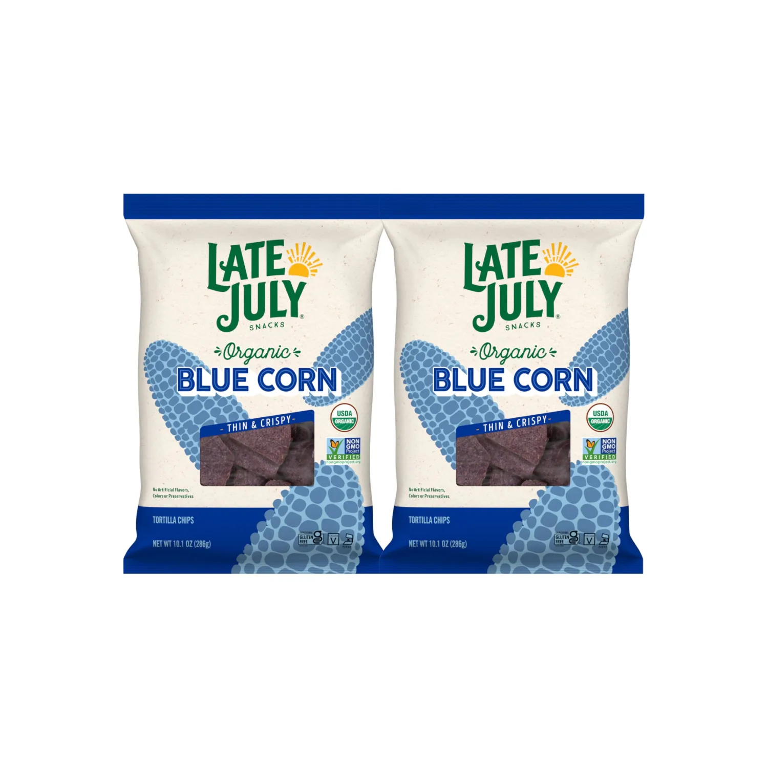Late July Blue Corn Organic Tortilla Chips, 10.1 Oz Bag (Pack of 2)