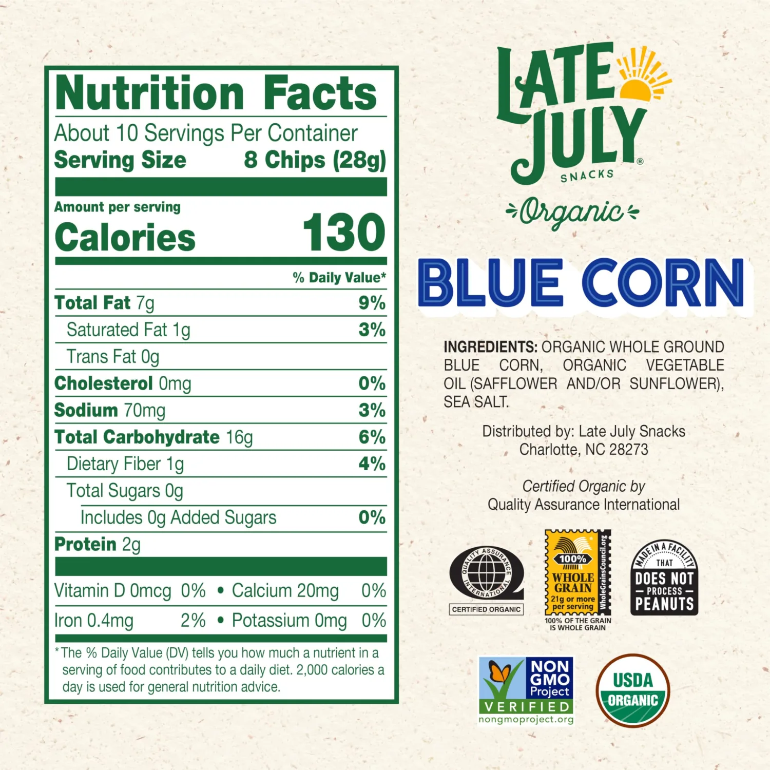 Late July Blue Corn Organic Tortilla Chips, 10.1 Oz Bag (Pack of 2)