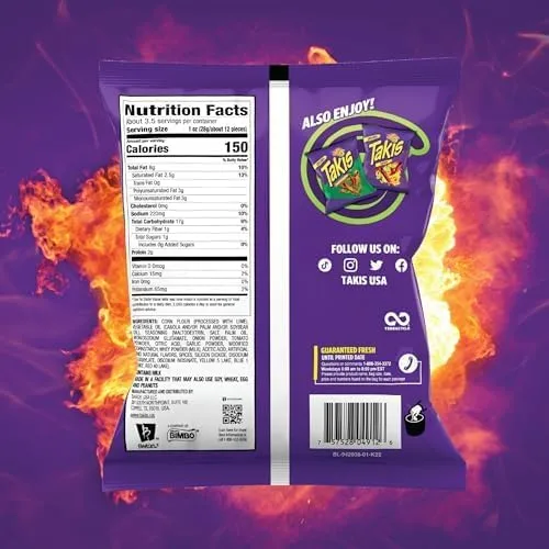 Takis Guacamole Flavored Rolled Tortilla Chips Snack Size Bag (Pack of 4)