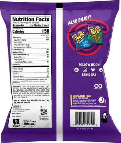 Takis Nitro, Habanero & Lime Flavored Extreme Spicy Rolled Tortilla Chips Snack Size (Pack of 4)