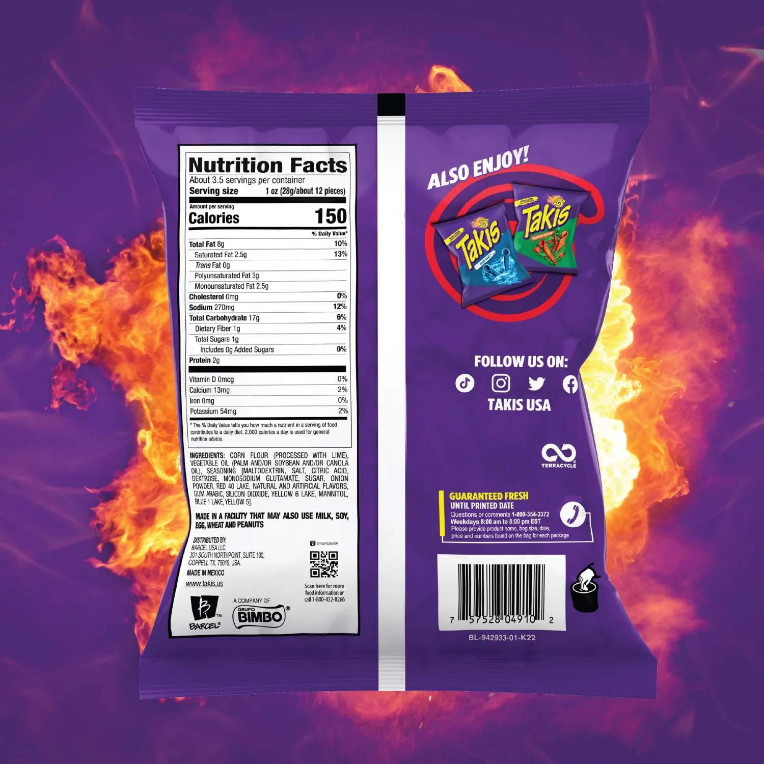 Takis Nitro, Habanero & Lime Flavored Extreme Spicy Rolled Tortilla Chips Snack Size (Pack of 4)