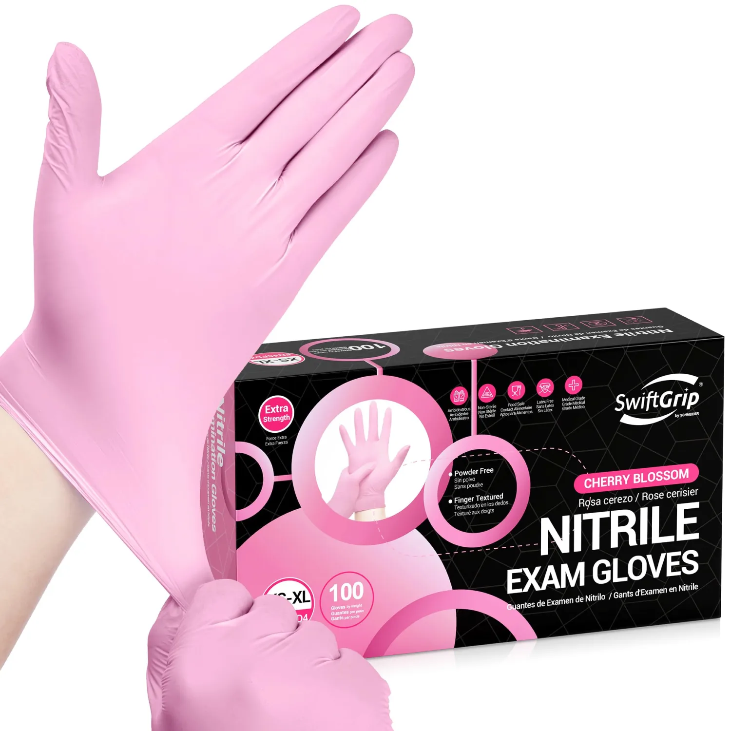 SwiftGrip Nitrile Exam Gloves, 4 Mil, Cherry Blossom, Food Safe Gloves Disposable Latex Free, Powder Free