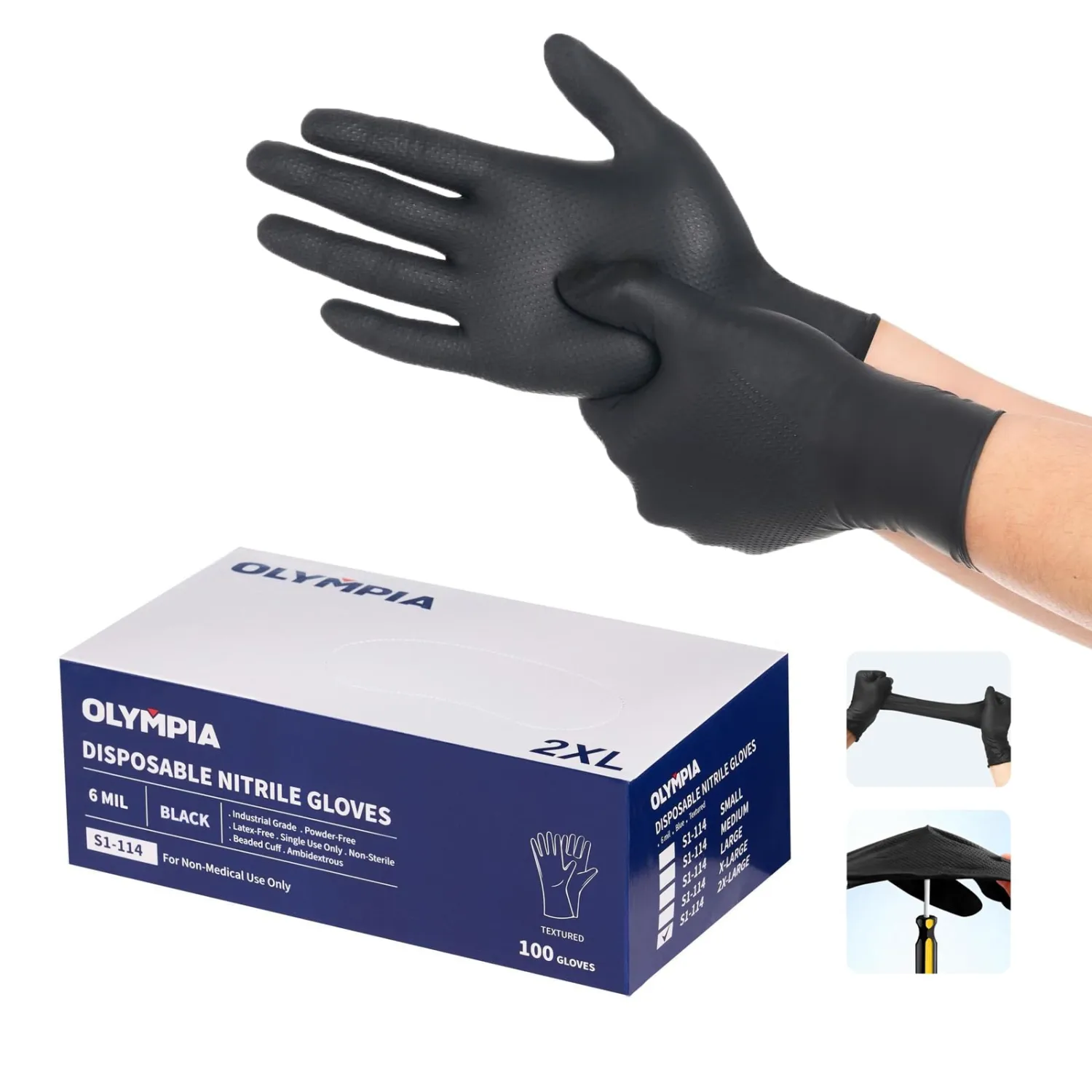 NORTHSKY Disposable Nitrile Gloves,Grain, Black, Box of 100