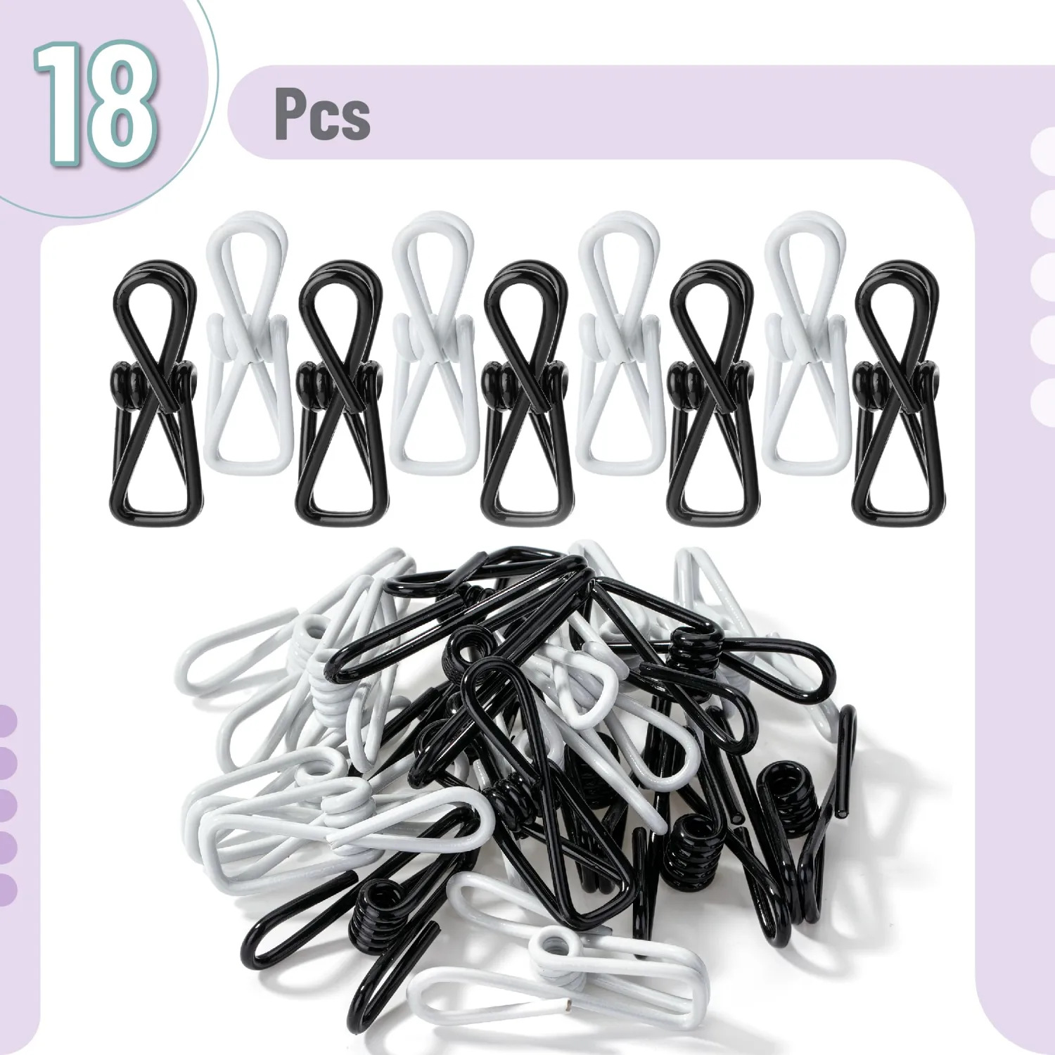 Mr. Pen- PVC-Coated Utility Clips, 2 Inch, 18 Pack, Black & White, PVC-Coated Steel Chip Bag Clips for Sealing Food, Paper Holder, Clothesline Clip for Laundry Hanging, Kitchen Bags, Clothes Pins