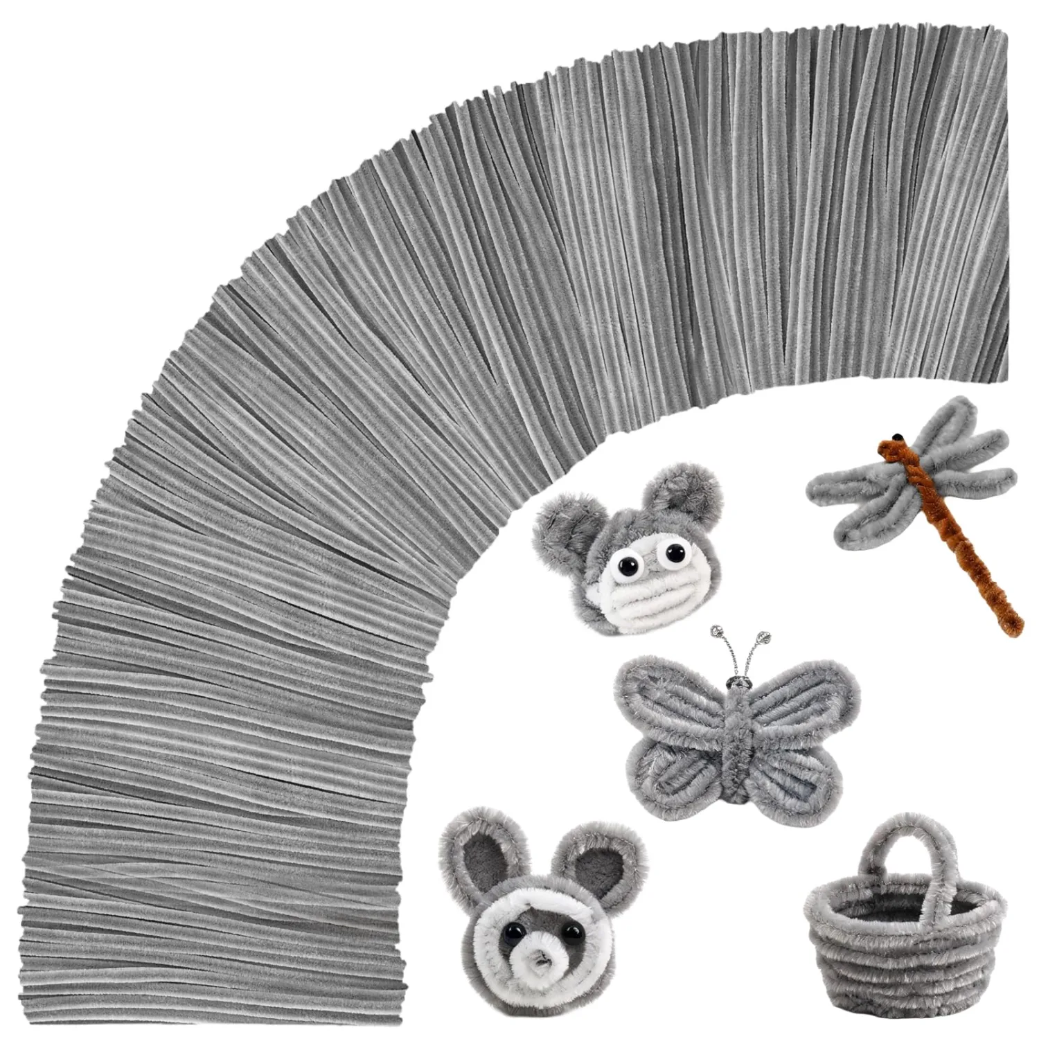 200PCS Gray Pipe Cleaners Craft Bulk,Arts Crafts,Sensory Toys,Chenille Stems Art Supplies for Projects Creative DIY Room Decor,Christmas Decorations,Fidget Toys for Ages 8-13,DIY Cute Grey Animals