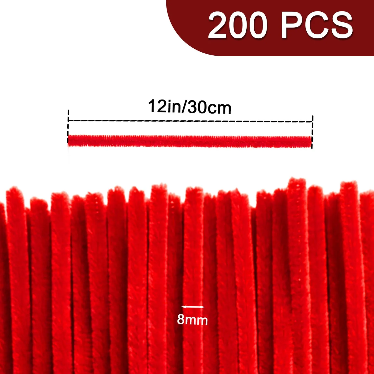 Red Pipe Cleaners Craft Bulk,200pcs Craft Supplies,Chenille Stems,Arts and Crafts DIY Christmas/Halloween/Valentines Gifts,Home Decor,Kids Crafts Toys for Ages 8-13,Pipe Cleaner Flower Kit