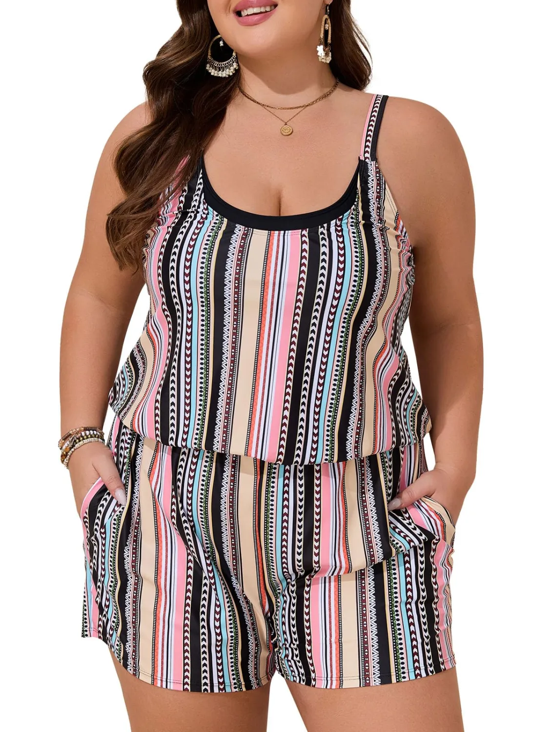 Summer Mae Plus Size Swim Romper Women One Piece Swimsuit Blouson Bathing Suit with Pockets 2026 Modest Swimwear