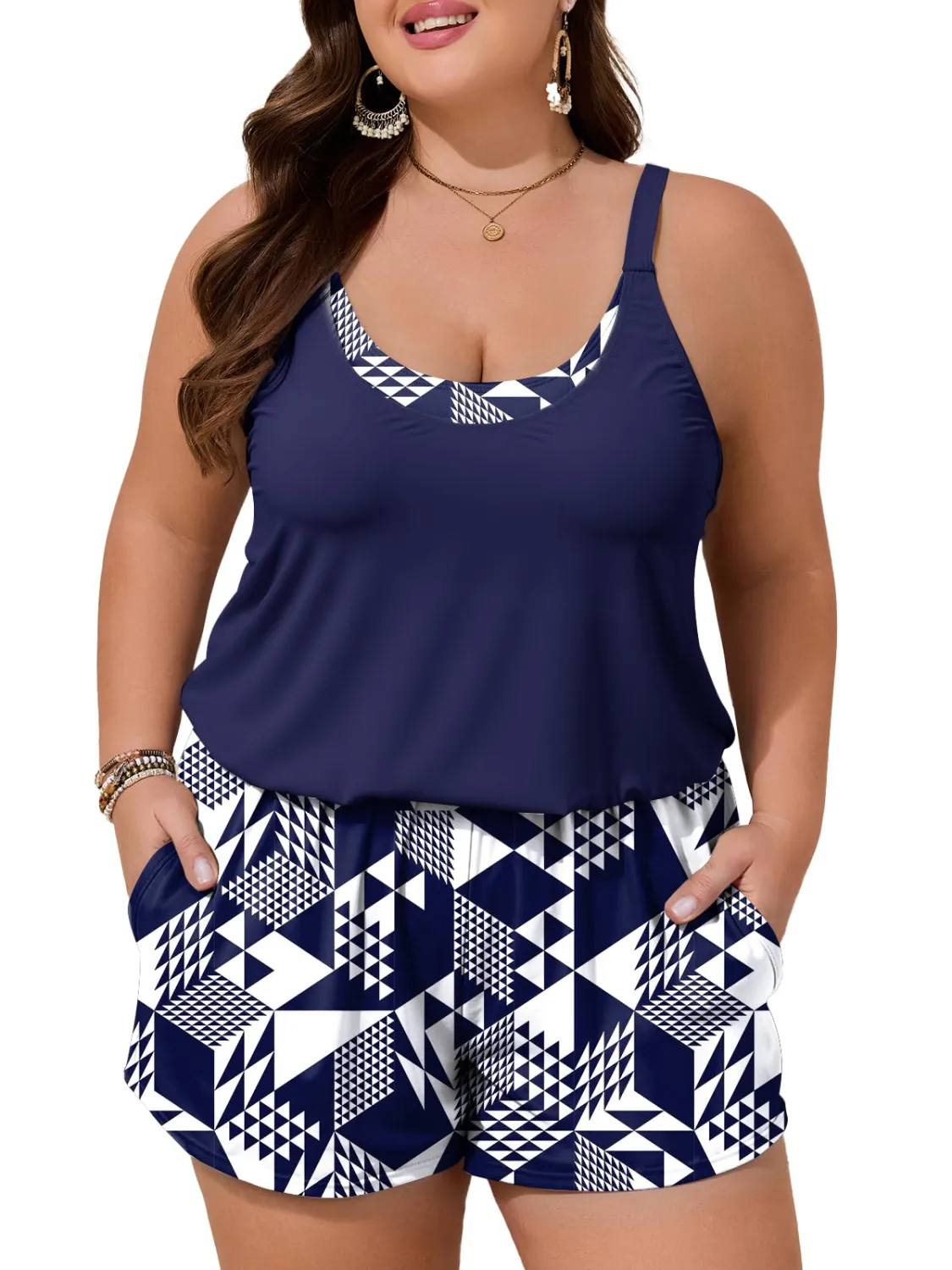 Summer Mae Plus Size Swim Romper Women One Piece Swimsuit Blouson Bathing Suit with Pockets 2026 Modest Swimwear