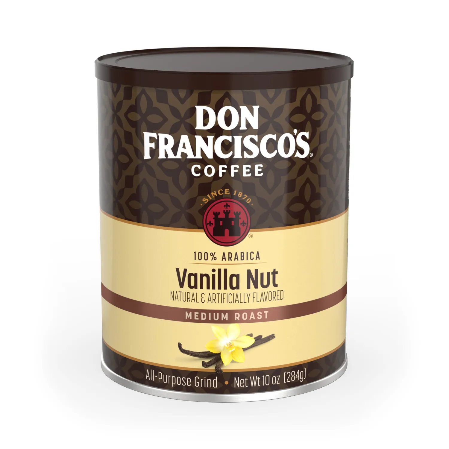 Don Francisco's Premium Vanilla Nut Ground Flavored Coffee: Rich, Aromatic 100% Arabica Beans - Family Crafted for a Delightful Morning Brew (10 oz Can)