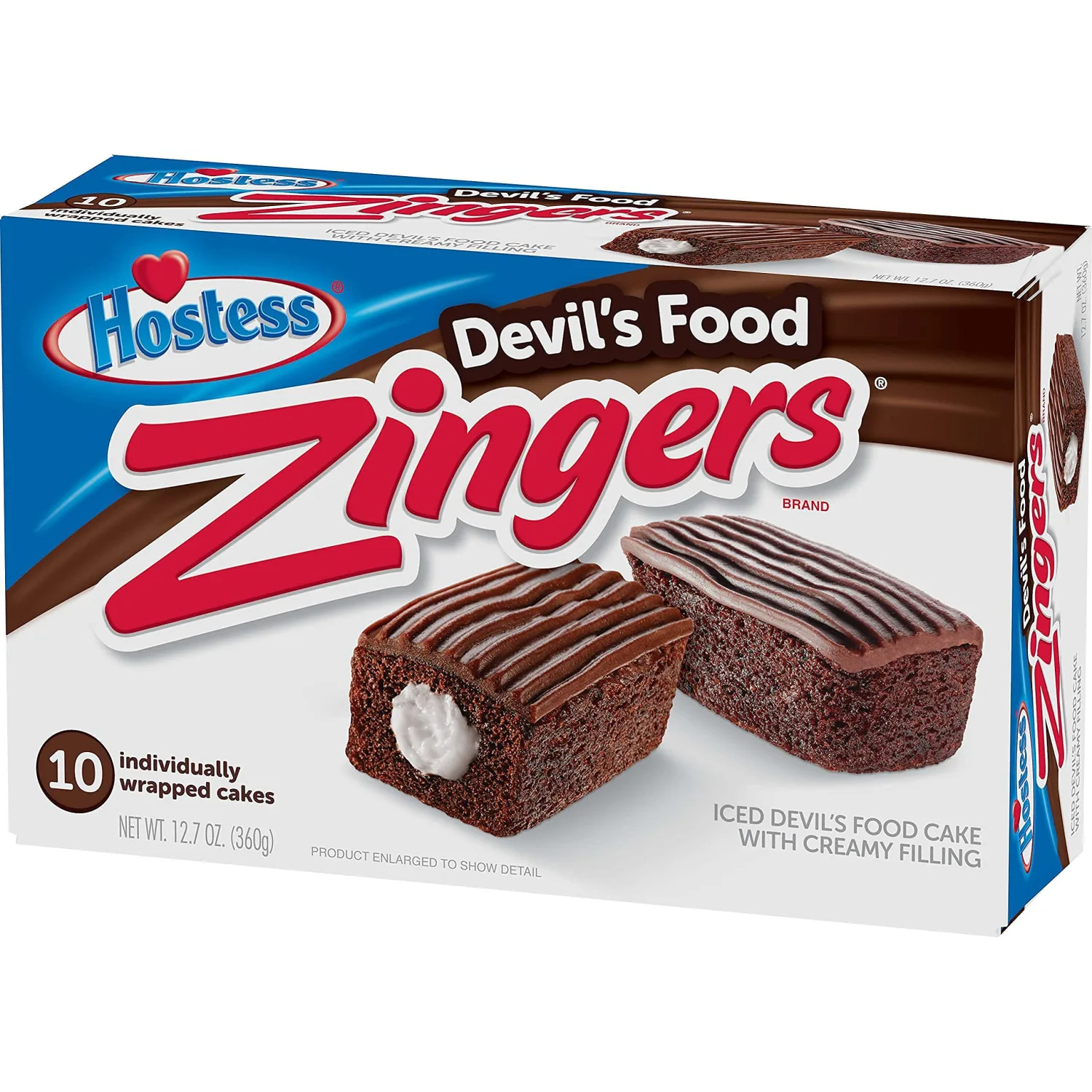Hostess Iced Devil's Food Zingers | 12.7 Ounce | 10 Count | Pack of 2 (20 Total Zingers)