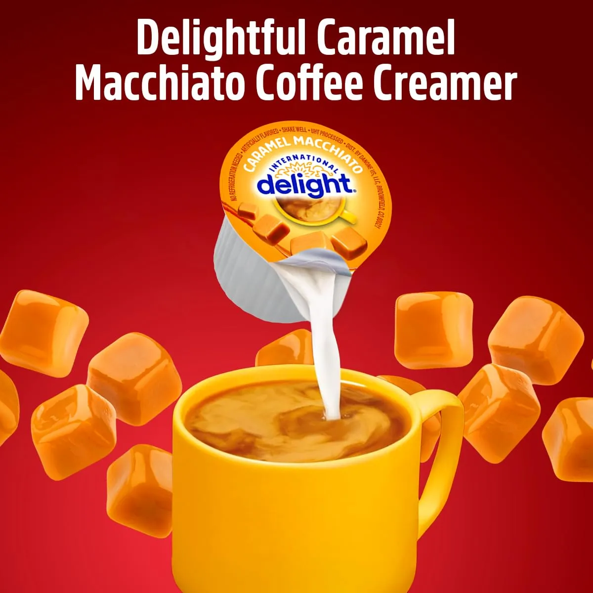 Caramel Macchiato Creamer Singles, 48 Pieces of Individual Coffee Creamers, Perfect Delight Caramel Macchiato Creamer for Home, Office or On the Go, Flavorful Coffee Experience Anytime