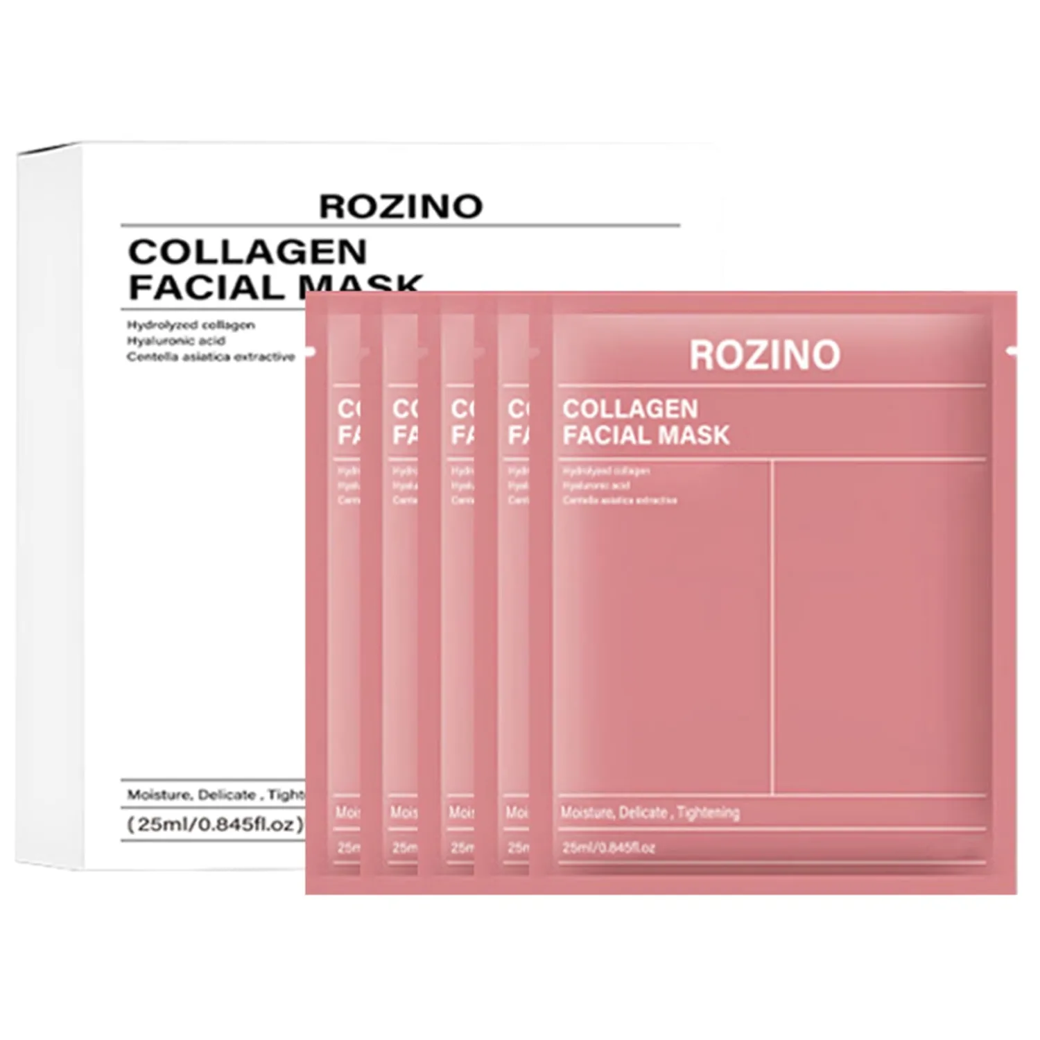 Collagen Face Mask, Hydrating Sheet Mask with Wrinkle Care, Firming & Pore Refining for Elasticity - Moisturizing Facial Treatment for All Skin Types, 5 Pack (Collagen)