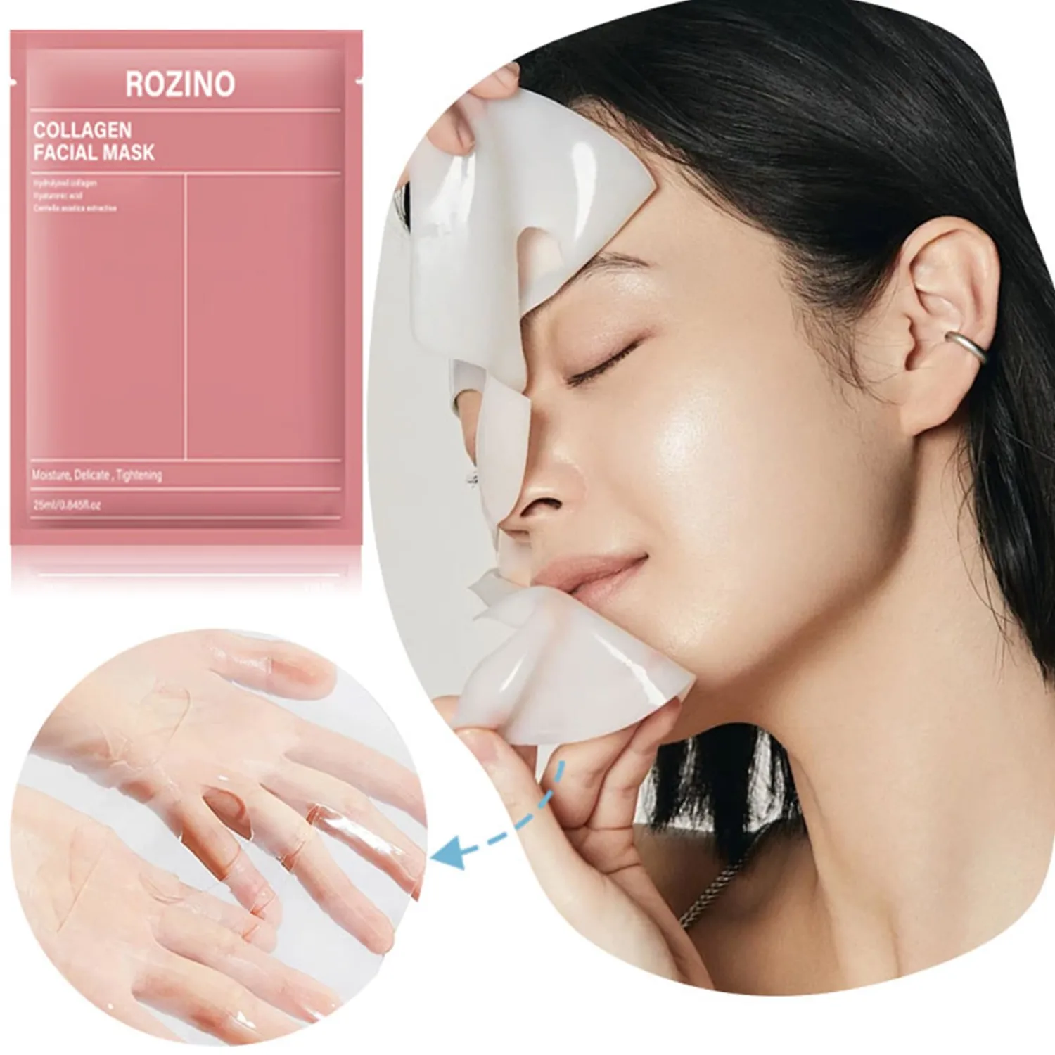 Collagen Face Mask, Hydrating Sheet Mask with Wrinkle Care, Firming & Pore Refining for Elasticity - Moisturizing Facial Treatment for All Skin Types, 5 Pack (Collagen)