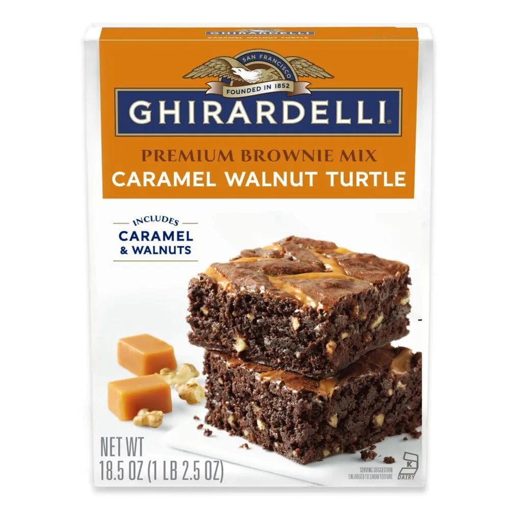 Ghirardelli Caramel Walnut Turtle Premium Brownie Mix, Includes Caramel and Walnuts, 18.5 oz Box