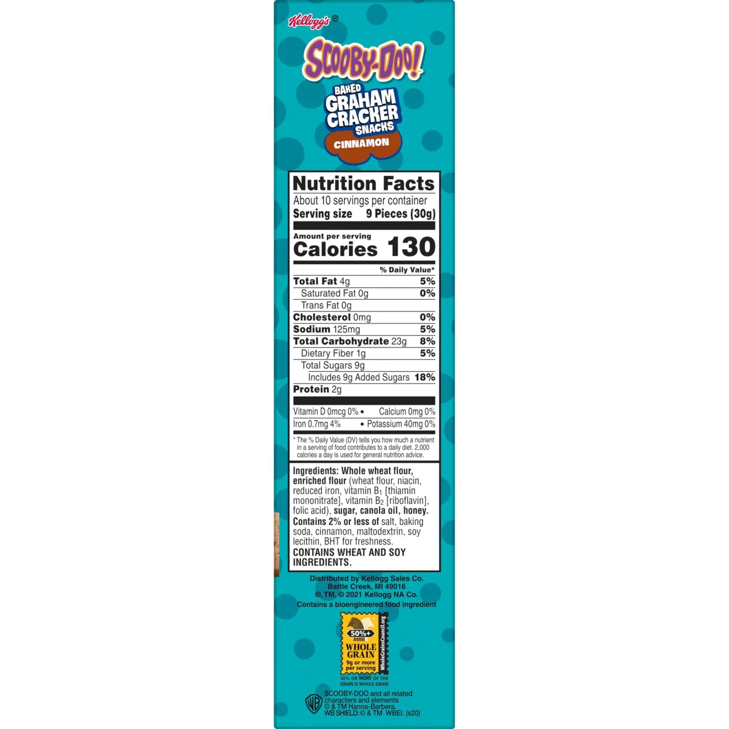 SCOOBY-DOO! Baked Graham Cracker Snacks, Made with Whole Grains, Kids Lunch Snacks, Cinnamon, 11oz Box (1 Box)