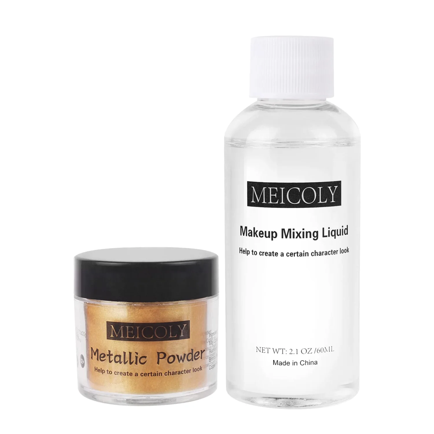 MEICOLY Metallic Gold Face Paint, 0.7 Oz Powder With 2.1 Oz Makeup Mixing Liquid, High Pigments Body Paint for Character Look