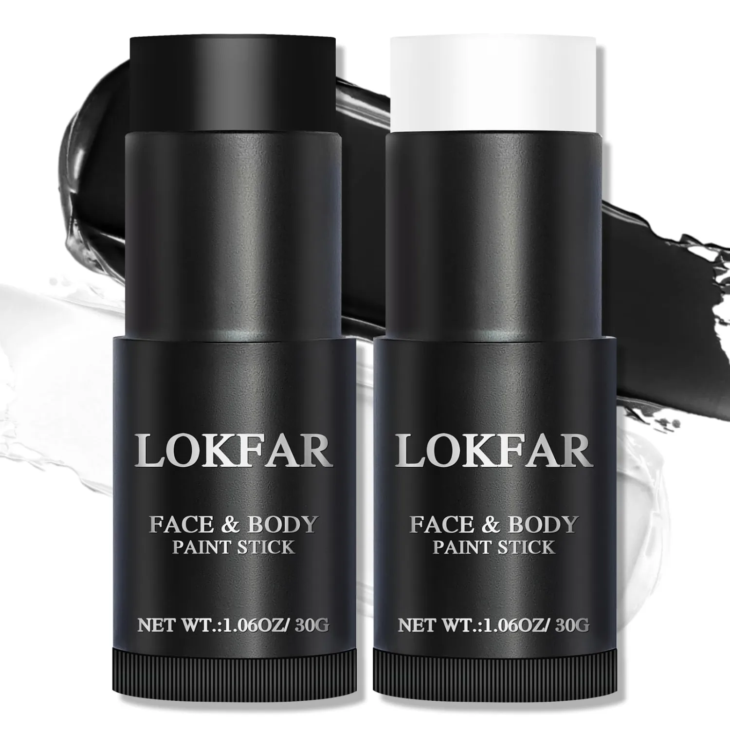 LOKFAR Black and White Face Body Paint Stick, White Foundation Makeup, Eye Black Stick for Sports, Professional Halloween Face Makeup Kit for Mime Zombie Clown Vampire Skeleton Skull Joker Costume