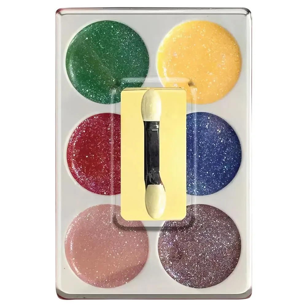 Multicolor Glitter Grease Makeup - Includes Makeup tray, Applicator, & Sponge for Halloween Props, Costume Parties, and Stage Performance, Pack of 1