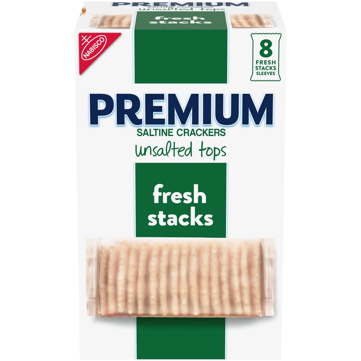 Premium Fresh Stacks Unsalted Tops Saltine Crackers, Travel Snacks, 14.2 oz (8 Multi Snack Packs)