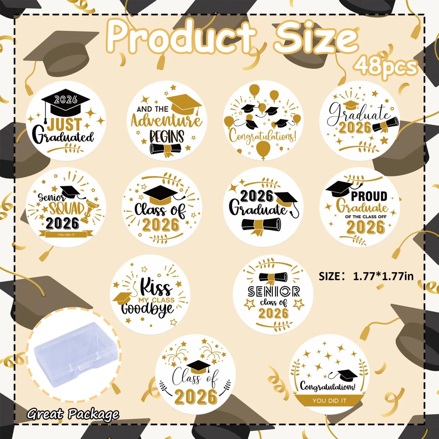48pcs Edible Graduation Cap Cupcake Toppers Wafer Paper Graduation Diploma Cake Decorations Edible Congrats Grad Cupcake Picks for 2026 Graduation Theme Party Cake Decor Supplies